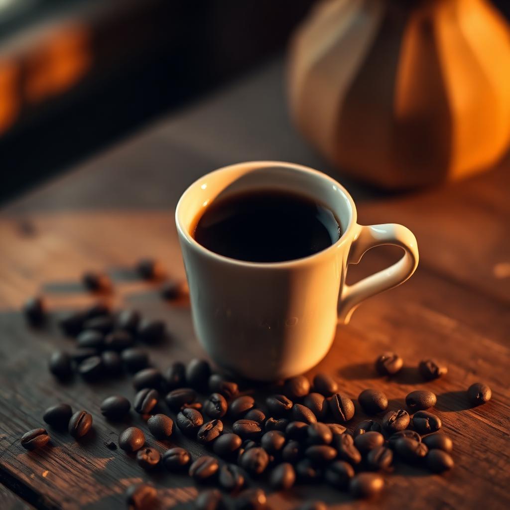 A small cup of Brazilian cafézinho on a wooden table